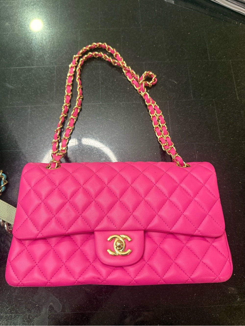 CHANEL Hot Pink Quilted Double Flap Shoulder Bag with Gold Hardware